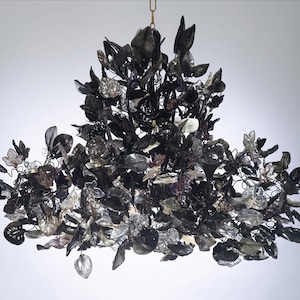 Royal Chandeliers Lighting with Black leaves and flowers, elegant black hanging Chandeliers.