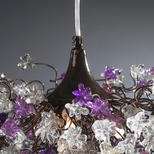 Ceiling Light Fixture, Hanging lamp with Purple, Gray and clear flowers for dining room, living room or bedroom.special lamp image 4