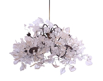 Royal hanging chandeliers with Clear Transparent leaves and flowers for living room or Dining table lighting.