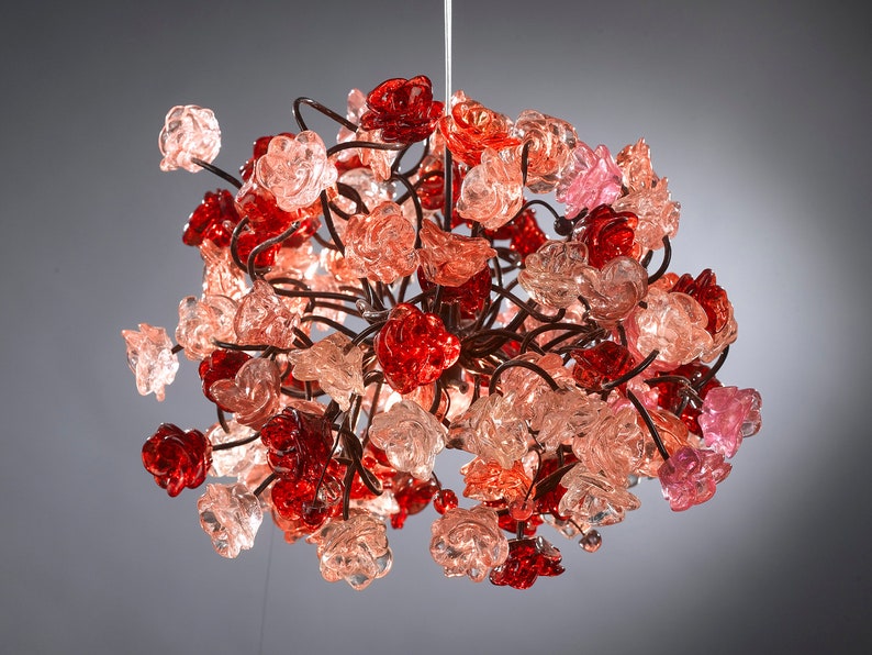 Red and pink roses pendant light for hall, children room, bedroom, as a kitchen island lighting. image 3