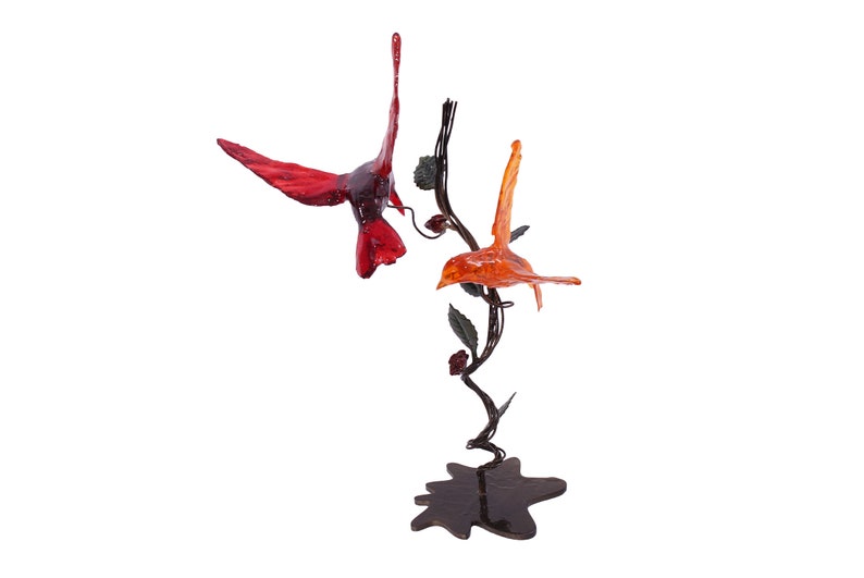 Handcrafted Metal Stand with Colorful Resin Birds image 3