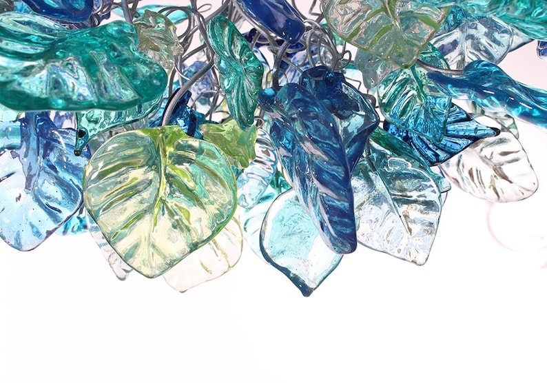 Unique Chandelier with Sea color flowers and leaves for Dining Room, hall or bedroom. image 9