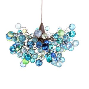 Lighting Chandelier with sea colored bubbles, hanging lamp with different size of bubbles for children room or dining room.