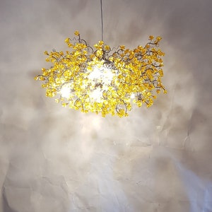 Yellow Lighting, chandelier with flowers, hanging lamp, flowers lights for Dining Room, statement lighting image 10