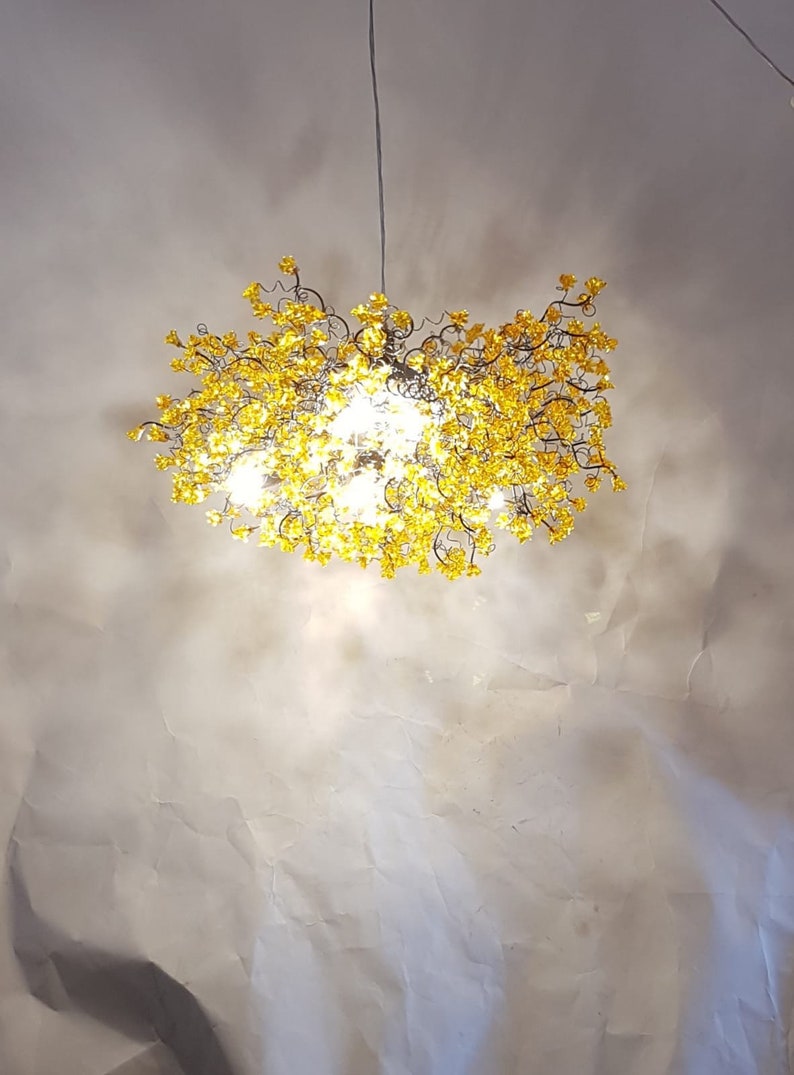 Yellow Lighting, chandelier with flowers, hanging lamp, flowers lights for Dining Room, statement lighting image 10