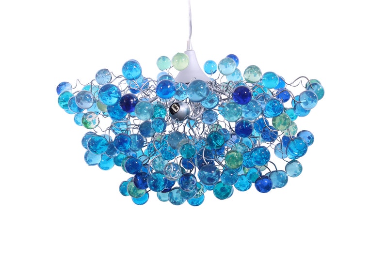 Lighting Chandelier with sea colored bubbles, hanging lamp with different size of bubbles for children room or dining room. image 1