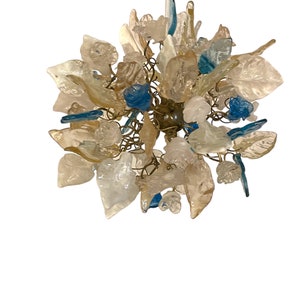 Pendant Lighting, modern pendant with gold, white clear and blue color flowers and leaves for hall or bedroom