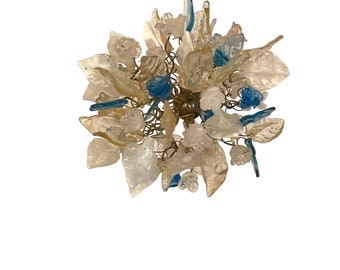 Pendant Lighting, modern pendant with gold, white clear and blue color flowers and leaves for hall or bedroom