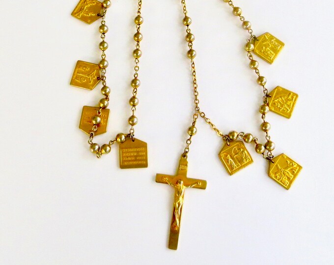 Rosary Bead Cross Necklace Gold Rosary Beads 14 Stations of Etsy