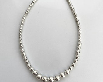 Vintage Silver Bead Necklace, 18 Inches, Beaded Silver Plate Necklace, Great Southwest Style