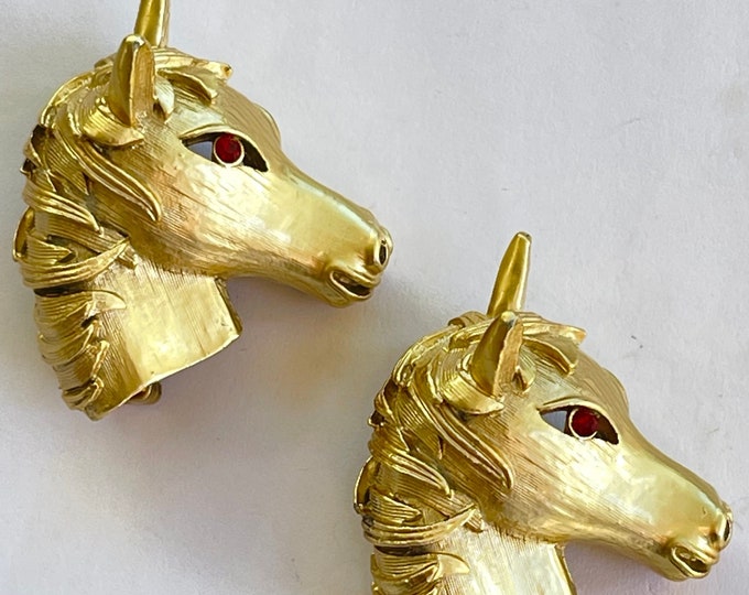 Vintage Horse Brooch Pair of Horse Heads Red Rhinestone Etsy