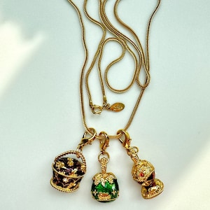 Joan Rivers Enhancer Charm Necklace,  Three Enamel Enhancer Charms,  30 Inch Necklace. Vintage Joan Rivers Jewelry