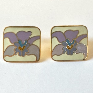 Laurel Burch Enamel Iris Earrings, Floral Earrings, Cloisonne Enamel, Pierced Earrings, Vintage Laurel Burch Jewelry