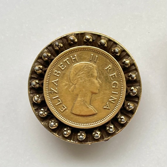 Coro Elizabeth ll Coin Earrings, Mid Century Hera… - image 3