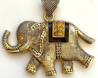 Vintage Elephant Pendant, Rhinestone Elephant Pendant, Trunk Up Elephant Jewelry, Jungle Animal Jewelry, Elephants, Gift for Her