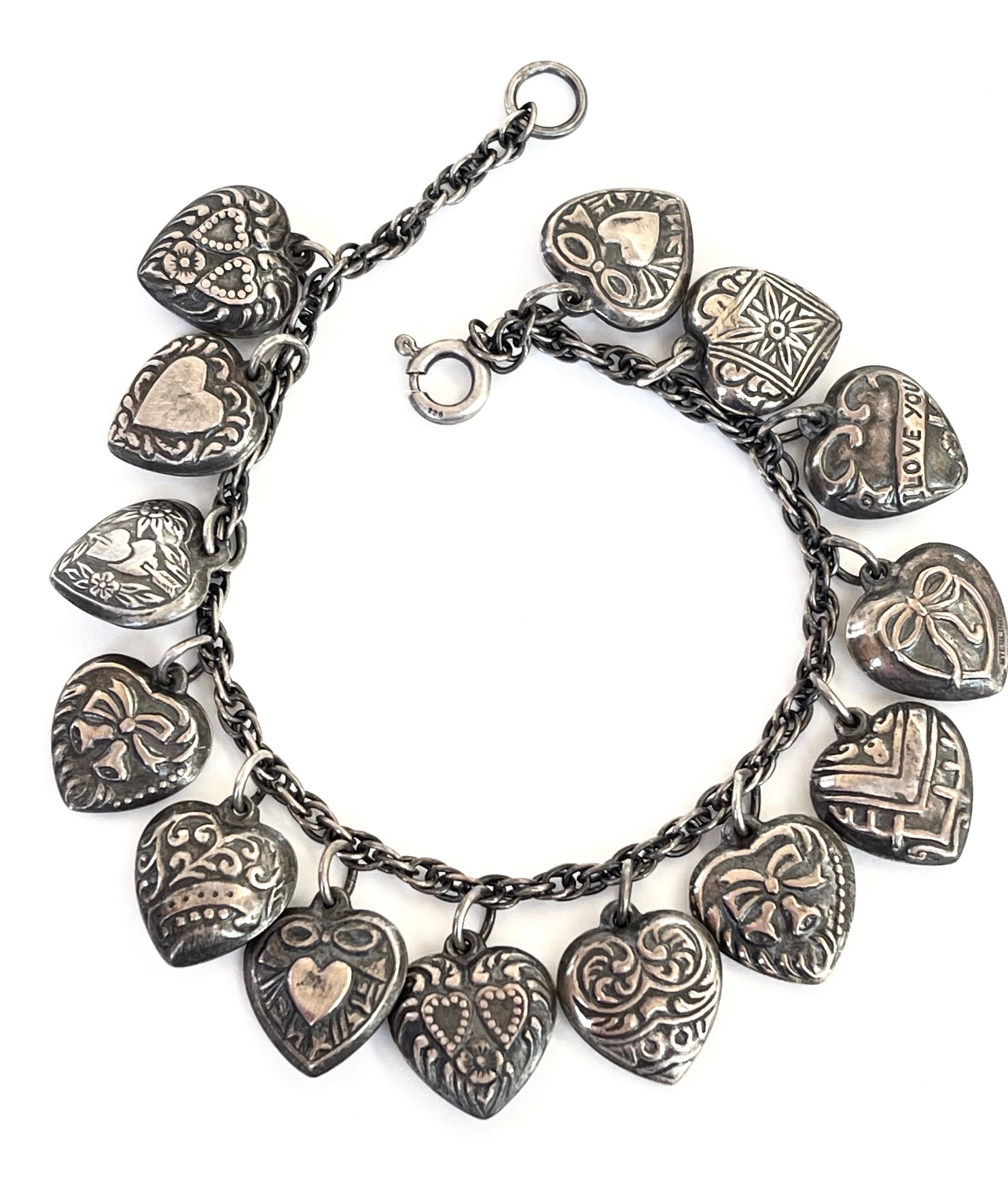 Pulsera Sterling Puffy Charm 14 puffy heart - Etsy España