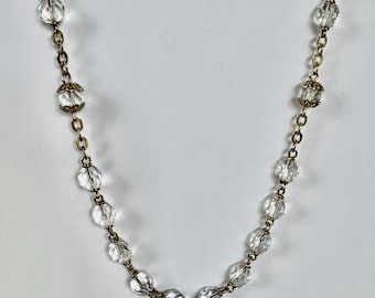 Vintage Crystal Station Necklace, 32 Inch Necklace, Sparkling Faced Beads, For Layering