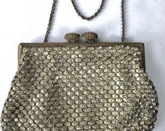 Bolso de noche antiguo francés de cristal, bolso antiguo de diamantes de imitación de los años 20