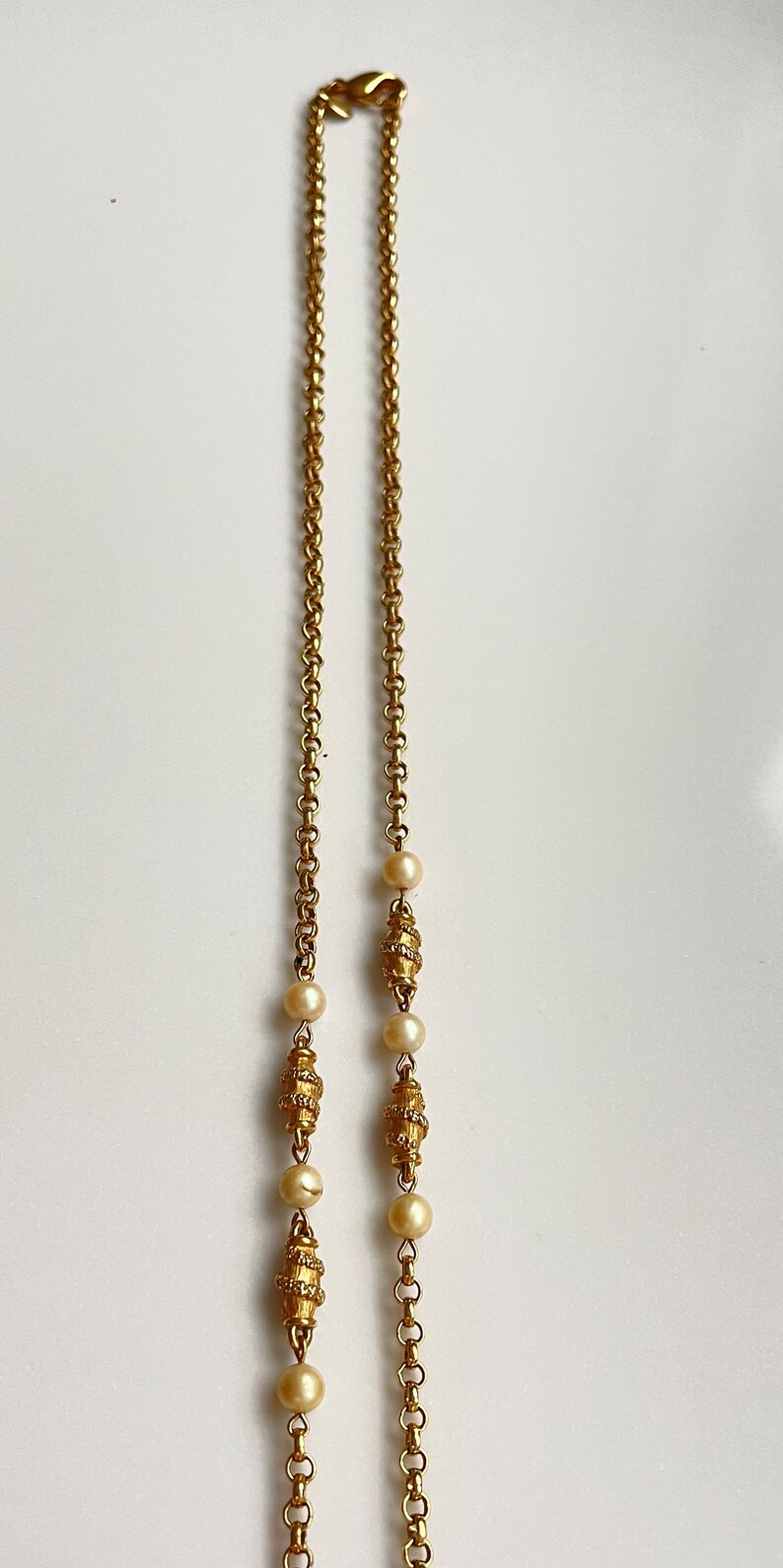 Pearl Station Necklace Gold & Pearl Long 48 Inch Etsy