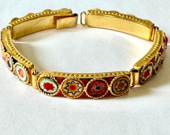 Vintage Italian Mosaic Bracelet , Floral Panels, Made in Italy, Venetian Jewelry