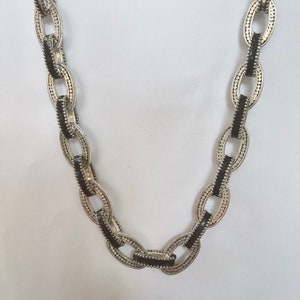 Napier Link Chain Necklace, Silver and Black Enamel Chain Links, Vintage Napier Jewelry, Gift for Her