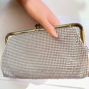 Vintage Whiting and Davis Mesh Clutch, White Enamel Mesh Purse, Mid Century Handbag, 1960s Purse, Vintage Gift For Her