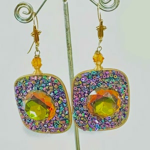 Artisan Lucite Earrings, Lucite with Confetti Beads, Dangle, Drop Earrings, Pierced Ears