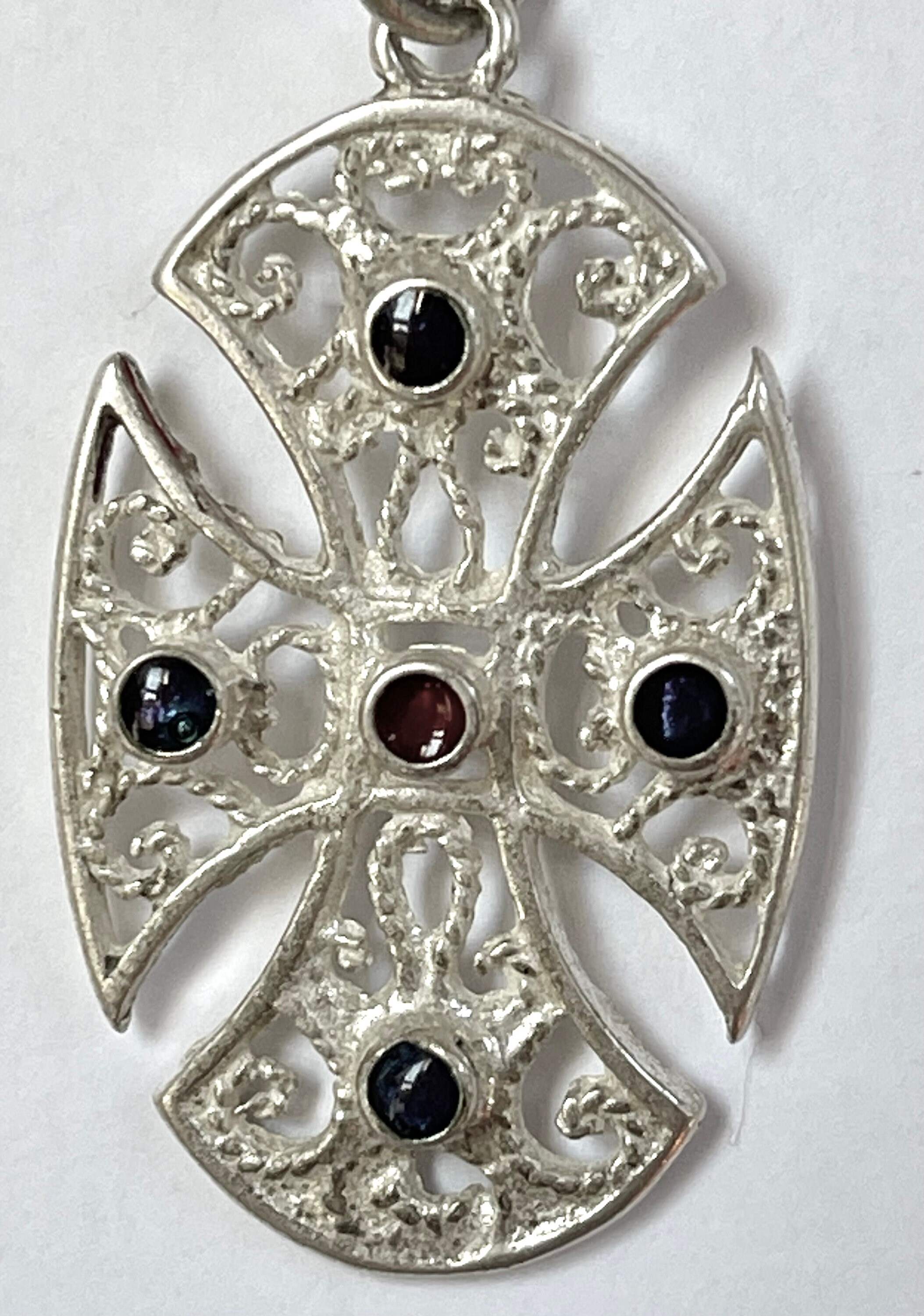 Sterling Silver Filigree Maltese Cross Pendant, Vintage Enamel Necklace ...