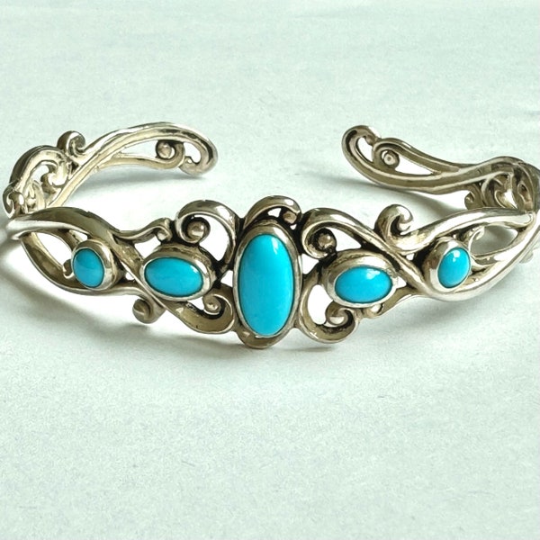 Carolyn Pollack Turquoise Cuff Bracelet, Sterling Sleeping Beauty Turquoise, Relios Collection, Southwest Style, Vintage Designer Jewelry