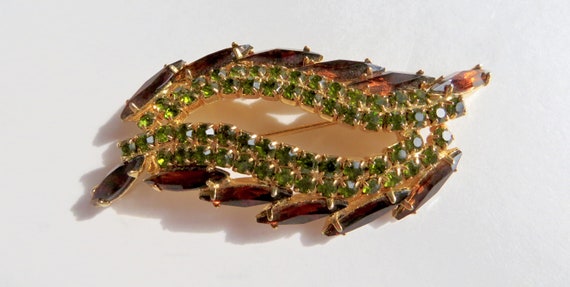 Vintage Rhinestone Brooch, Cognac Navettes and Gr… - image 5