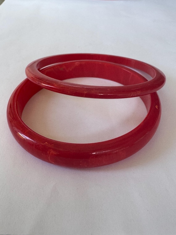 Vintage 1940s Bakelite Bracelets set of 2 Vintage Bakelite Bangle Pair, Orange & Yellow Polka Dot  main image 2