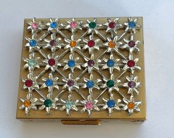 Rhinestone Floral Compact, Art Nouveau Rhinestone Compact, Vintage 1960s, Vintage Vanity Collectibles