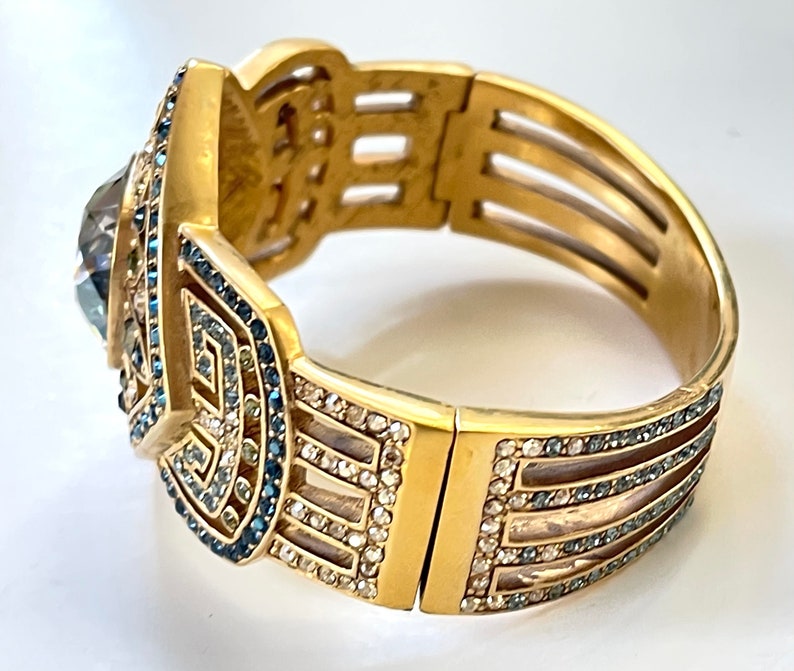 Judith Lieber Art Deco Bracelet, Jeweled Crystal Clamper Bangle, Couture Bracelet, Vintage Designer Jewelry, Gift for Her image 3