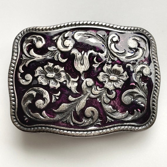 Vintage Art Nouveau Belt Buckle, Silver Art Nouve… - image 1