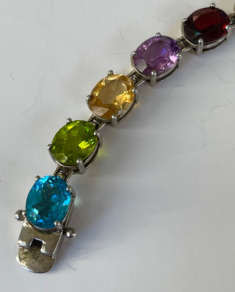 Sterling Gemstone Tennis Bracelet Open Work Setting Large Etsy