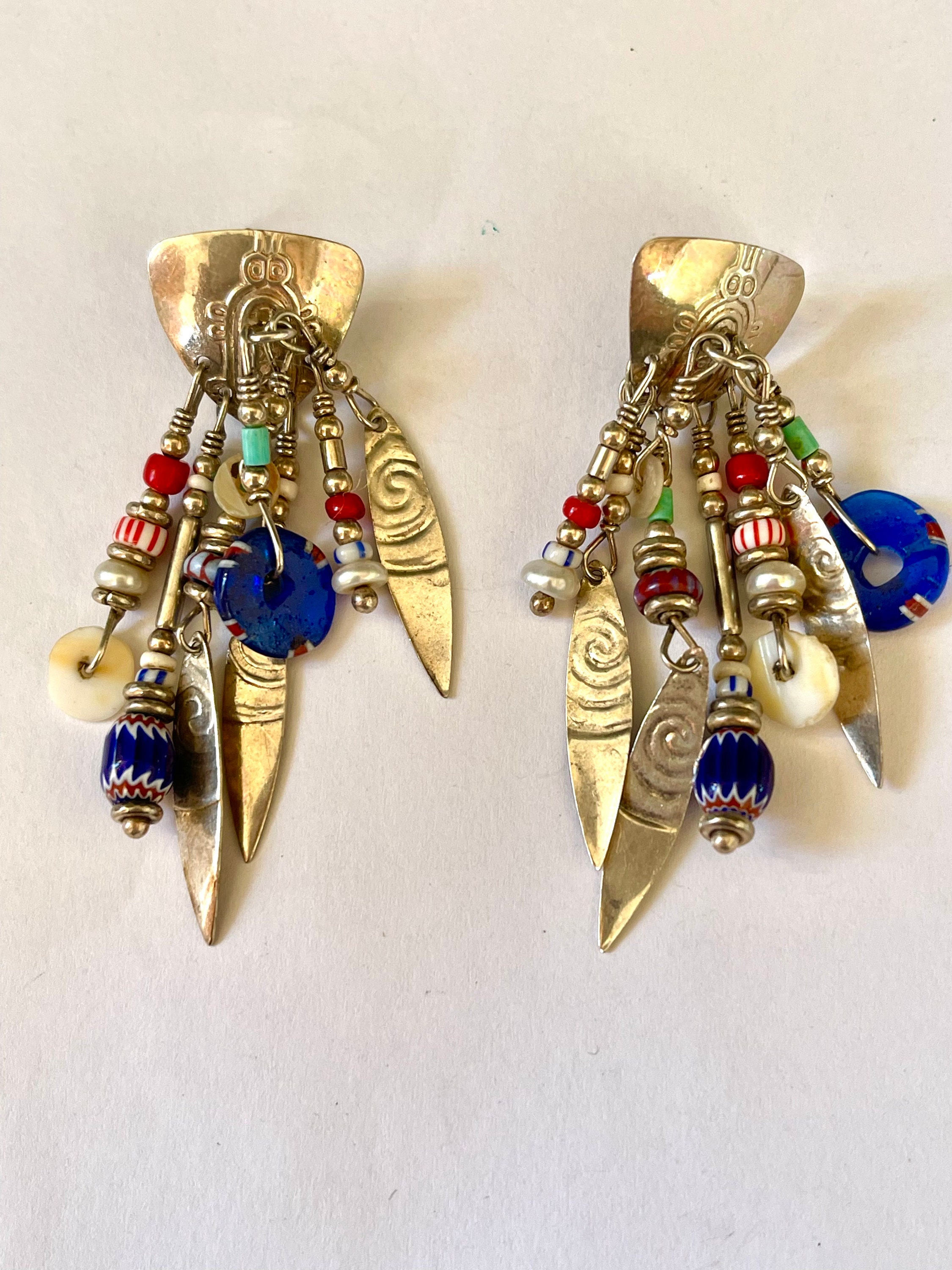 Pendientes con cuentas Tabra Sterling cuentas Boho Heishi pendientes perforados colgantes largos joyeria Tabra vintage Etsy Mexico