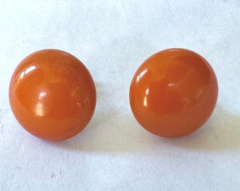Boucles D'oreilles Vintage Années 60 - Bakélite Orange - Fermoir Clips - France
