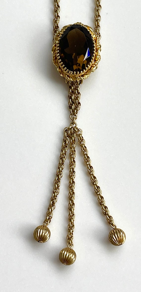Ornate Gold Filled Tassel Necklace, Smoky Quartz … - image 3