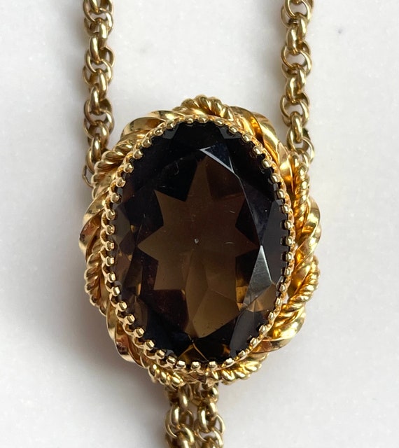 Ornate Gold Filled Tassel Necklace, Smoky Quartz … - image 1