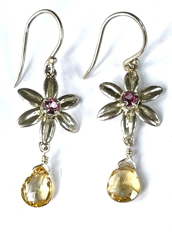 Lori Bonn Sterling Flower Earrings, Amethyst Citri