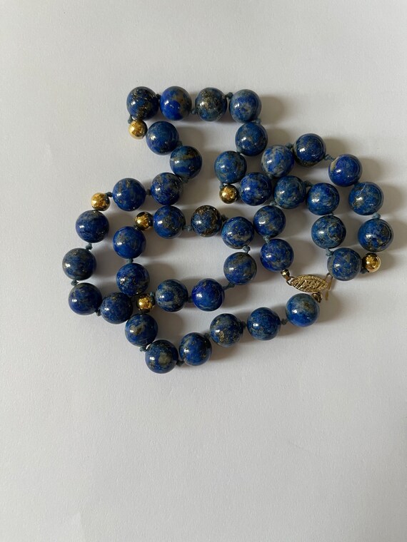 14K Lapis Necklace, Hand Knotted Lapis 14K Beads,… - image 9