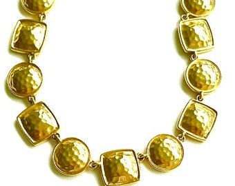 NAPIER Vintage Hammered Gold, Square and Round Link Choker Necklace, Napier Choker Necklace, Classic Elegant Gift for Her