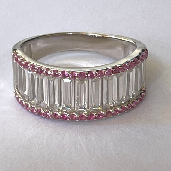 Sterling CZ Ring, Clear Baguette with Round Pink … - image 8