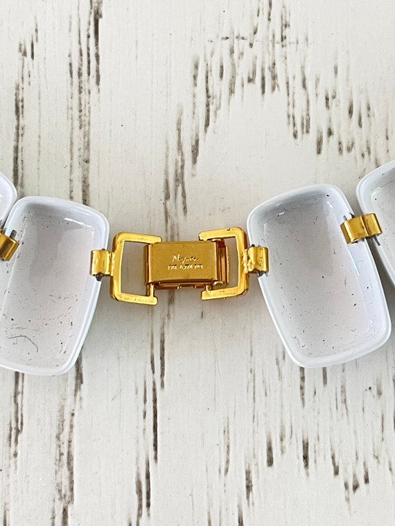 Napier Choker Necklace, Gold Plate White Enamel, … - image 5