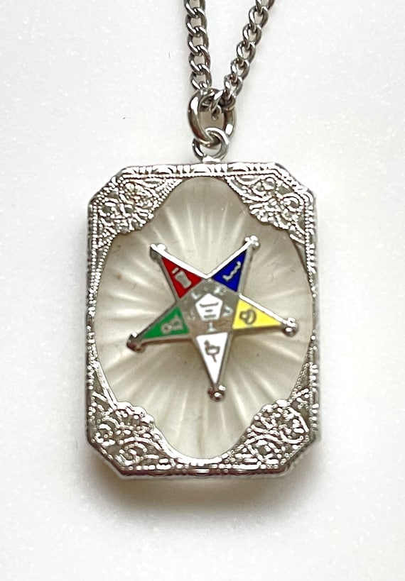 Antique Masonic Camphor Glass Pendant Necklace, Ar