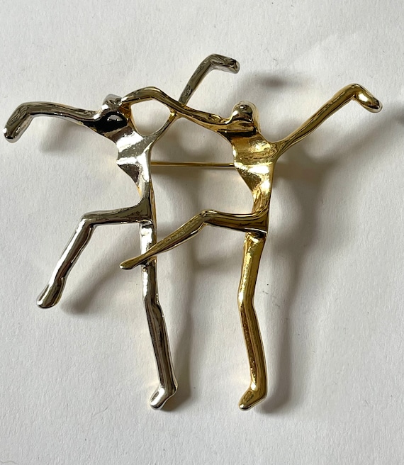 Modernist Dance Brooch, Gold Silver Modernist Danc