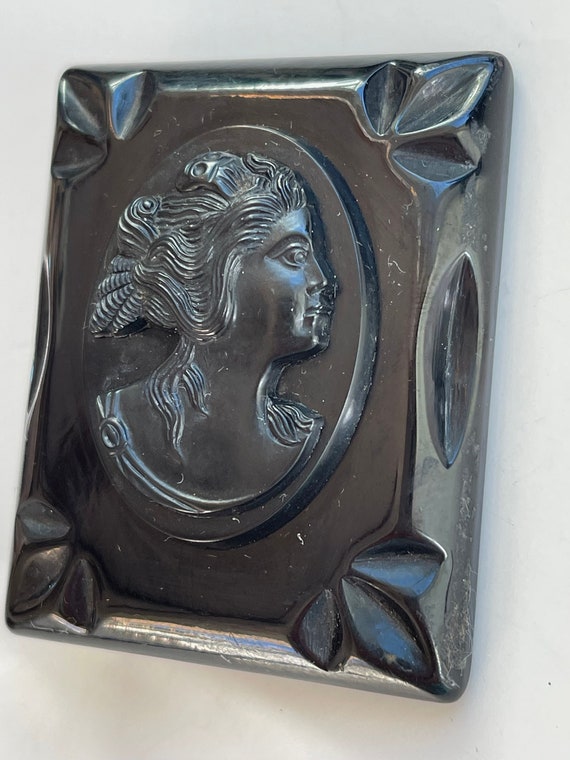 Carved Bakelite Cameo Brooch, Vintage Chocolate B… - image 3