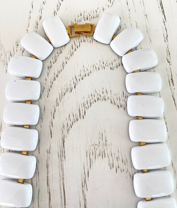 Napier Choker Necklace, Gold Plate White Enamel, … - image 3