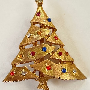Rhinestone Christmas Tree Brooch, Christmas Tree Pin, Vintage Holiday Jewelry