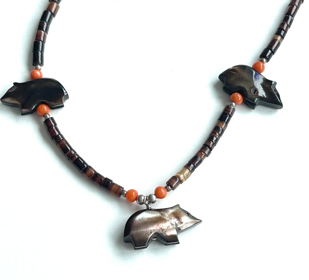 Vintage Zuni Shell Bird Fetish Necklace and earrings set